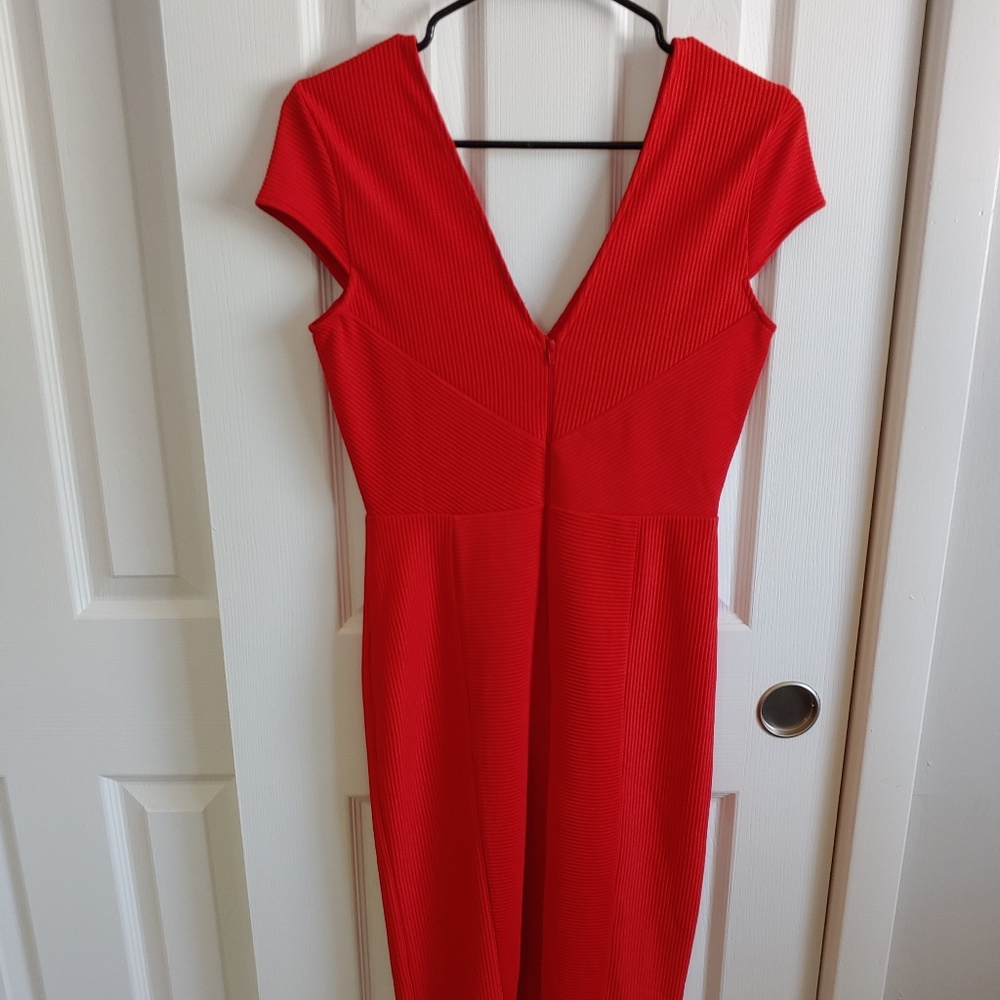 Asos Ribbed Red Midi Bodycon Dress